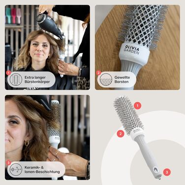 Кругла щітка для волосся Olivia Garden Expert Blowout Shine, 35 мм, біло-сіра