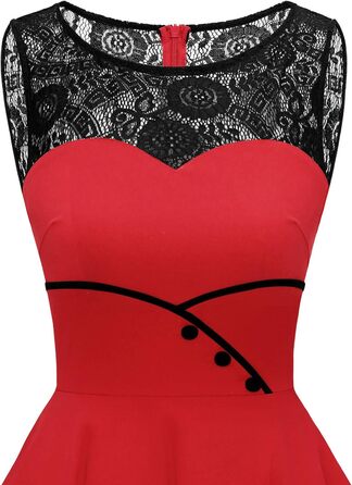 Сукня коктейльна жіноча Bbonlinedress Rockabilly червона, 50-ті, мереживна, з фалдами, без рукавів, з круглим вирізом, розмір XL