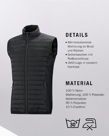 Чоловіча утеплена жилетка JAKO Corporate Teamwear з еластичними вставками, чорна, розмір XL