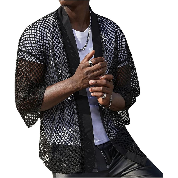 Чоловіча сітчаста футболка Detwen - прозора сорочка для клубу, чорна