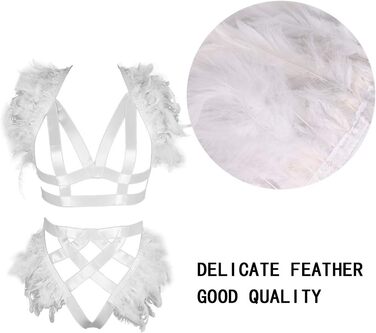 Жіночий корсет з пір'ям BBOHSS – набір аксесуарів для тіла, готичний стиль, Burning Man, білий (30)
