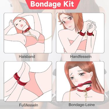 Набір для БДСМ зв'язування: шкіряні наручники, стяжки для ніг, поводок та ошейник. Ідеально для пар, початківців та досвідчених