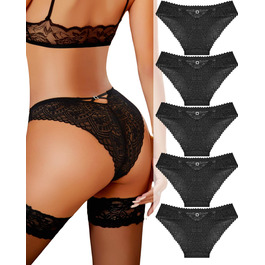 5 пар жіночих трусиків Brazillian з мереживом, безшовні, чорні. Безшовна жіноча білизна, трусики X-back, трусики-хіпстер, 5 шт.
