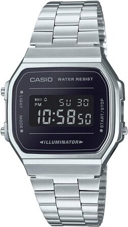 Цифровий кварцовий годинник Casio Unisex зі сталевим браслетом (Сріблястий/Чорний)