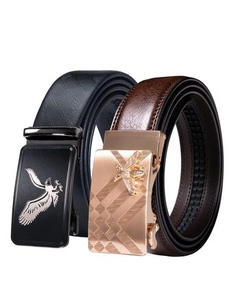 Чоловічий шкіряний ремінь Barry.Wang з автоматичною пряжкою (Black Brown Gold Bee), 130 см — класичний бізнес-подарунковий набір