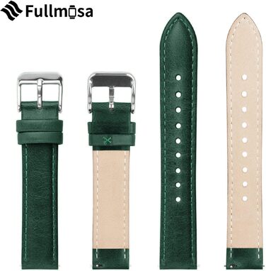 Шкіряний ремінець Fullmosa 22 мм для Samsung Galaxy Watch 46 мм, Galaxy Watch 3 45 мм, Gear S3 Frontier/Classic, колір зелений, срібляста застібка