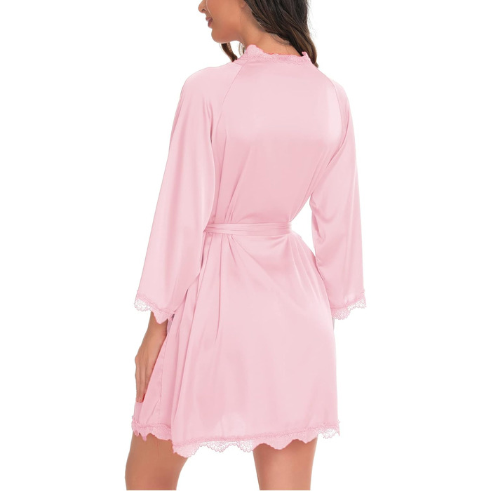 Легкий халат Aranmei для жінок з атласу, короткий, з V-подібним вирізом, 3/4 рукав, халат для нареченої/дуже близької подруги нареченої, з поясом, шовковий кімоно, нічна сорочка, розмір M, світло-рожевий