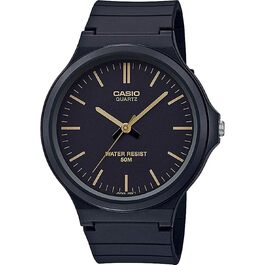Аналоговий кварцовий годинник Casio Collection Unisex з полімерним ремінцем (Чорний/Золотий)