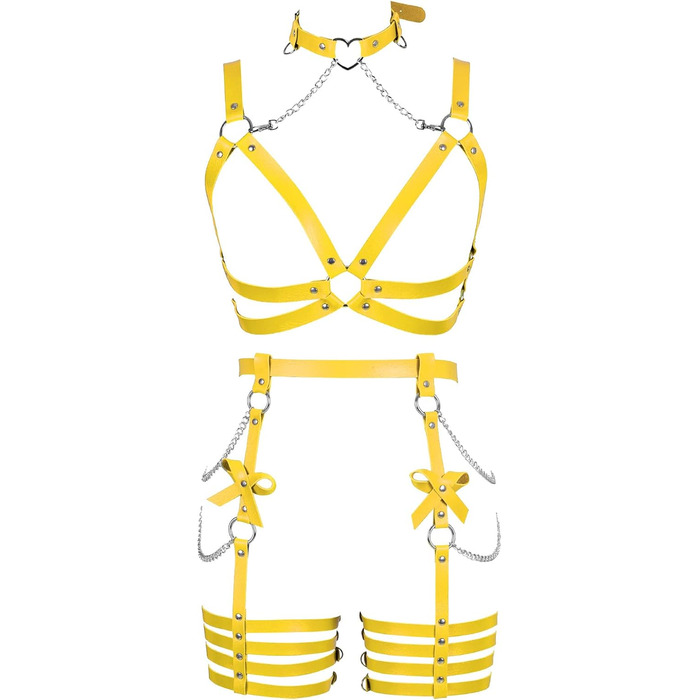 Жіночий шкіряний боді з лямками BANSSGOTH: комплект стрінги з бантиком для танців та святкування, оранжевий/жовтий колір