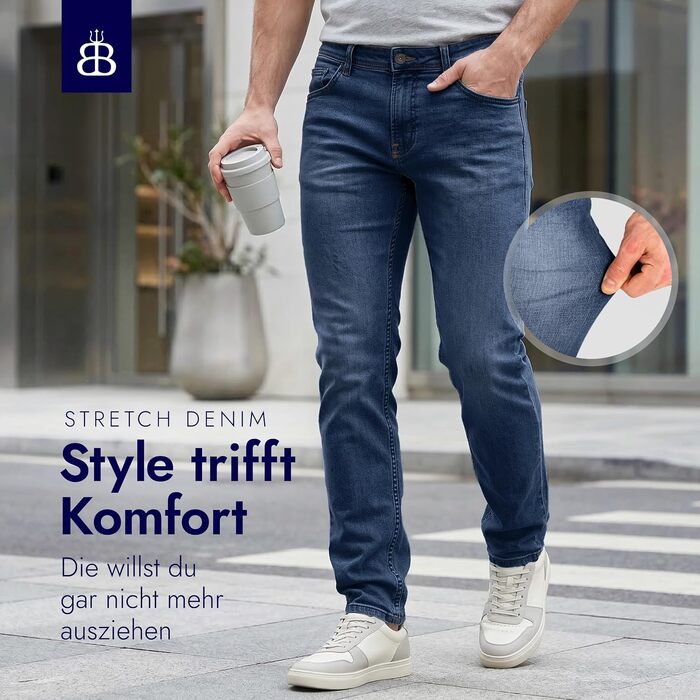 Чоловічі джинси BARBONS Regular-Fit Stretch — класичні прямі штани преміум-якості для бізнесу та відпочинку, сині (34W / 30L)