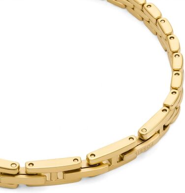 Чоловічий браслет Fossil зі сталі та шкіри з розкладним замком, колір Butter-Gold