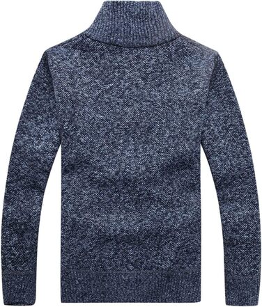 Чоловічий повсякденний кардиган на блискавці Slim Fit, теплий в'язаний светр-куртка з коміром-стійкою та кишенями, синій, розмір M