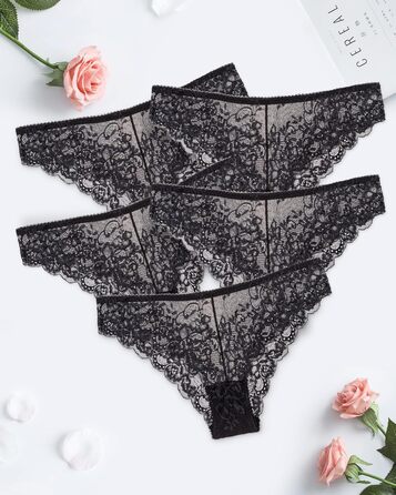 5 пар жіночих мереживних трусиків-танга, чорний колір, S-X (XL), зручні, дихаючі, мереживні трусики, сеクシー спідня білизна