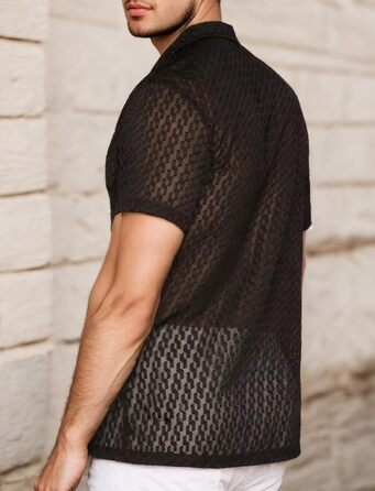 Чоловіча сорочка поло з мереживом AIEOE, літня, вільна, з короткими рукавами, чорна, розмір S-XXL