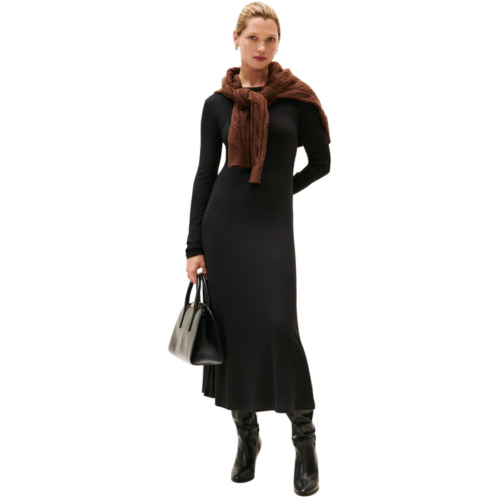 Сукня облягаючого силуету Tommy Hilfiger Rib Flare Midi з U-подібним вирізом, чорна (L)