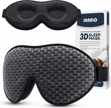 Маска для сну INNELO 3D з ефектом повного блокування світла, дихаюча маска з ефектом пам'яті (Memory Foam) для чоловіків та жінок, сіра