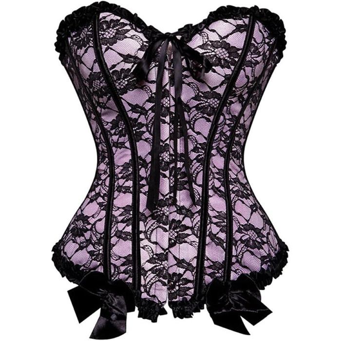 Корсет-бастінг Korsett для дівчаток та жінок, рожевий, з квітковим принтом та шнурівкою, overbust