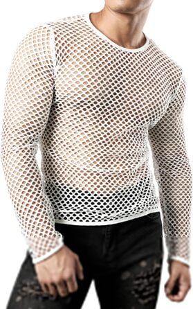 Чоловіча футболка JOGAL з довгим рукавом з мережива, прозора, військово-зелена (XXL, білий)