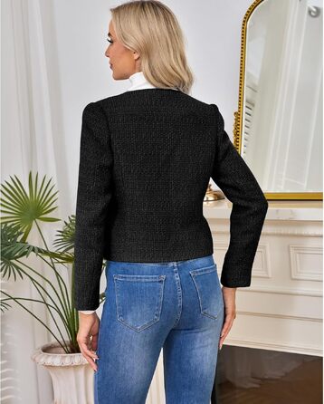 Жіночий твідовий блейзер чорного кольору, класичний короткий піджак на гудзиках для офісу та повсякденного стилю, розмір S