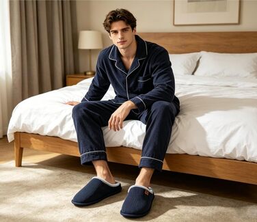 Чоловічі домашні капці ONCAI з ефектом пам'яті Memory Foam, теплі тапочки з підкладкою зі штучного хутра та гумовою підошвою, синій колір, розмір 42 EU