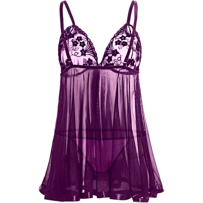Сексуальна спідня білизна для жінок curvy: мереживний комплект ніжної білизни з лаком, babydoll, нігліж, великі розміри (5XL), фіолетовий