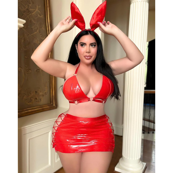 Елегантний жіночий костюм EVEIFE: сексуальна білизна, карнавальний костюм кролика (XXL, Червоний)