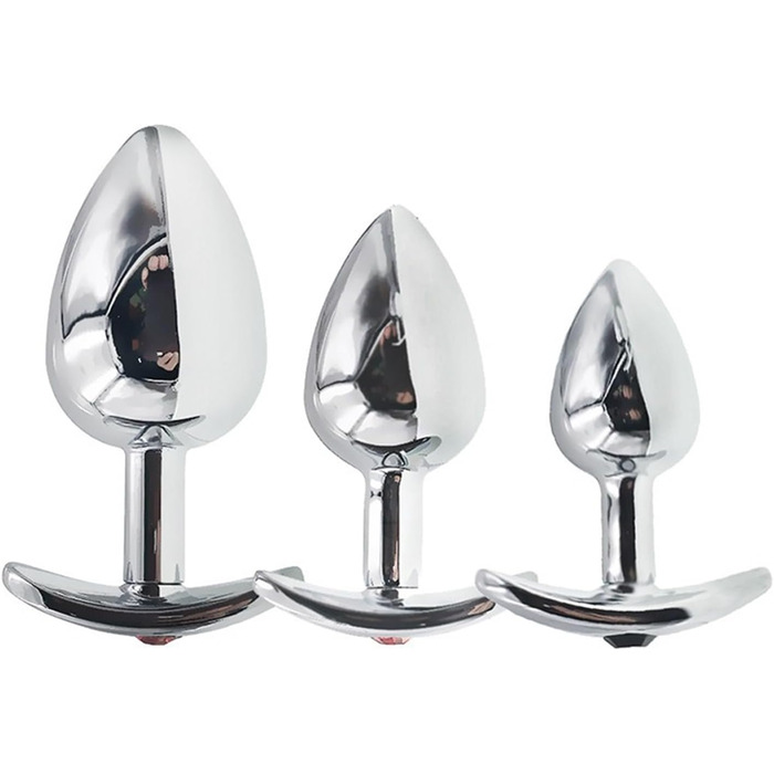 Анальний набір Metall: сталевий анальний плаг з T-подібною основою (S/M/L), кристалічний діамант, стимулятор G-точки та простати для жінок та чоловіків (L)