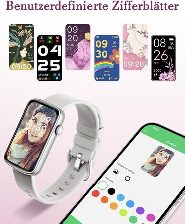 Смарт-годинник жіночий 1.47'' Fitness Tracker з моніторингом серця, SpO2, сну та циклу менструації, підтримка дзвінків та повідомлень WhatsApp, для Android та iOS (Сірий)