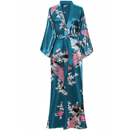 Халат жіночий довгий з атласу, квітковий принт, модель кімоно, Babeyond. Ідеально для дому, відпочинку та вечірок.