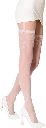 Штрипки жіночі мереживні білі, 20 den, мереживний візерунок T1/2