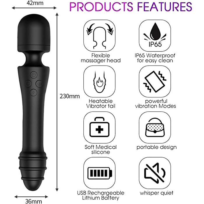 Вібратор Doppelkopf 2-в-1 з 10 режимами вібрації та функцією нагріву, JFRong - масажер для G-точки та клітора, водонепроникний, перезаряджається, для жінок