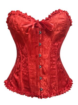 Корсет для жінок з повним бюстом, корсаж, готичний стиль, вінтаж, сатин з квітковим візерунком, бюстєль, топ-корсет для Хелловіну та карнавалу, S- (Червоний, 3XL)