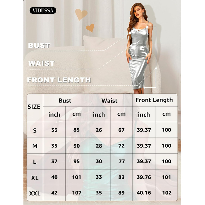Сукня вечірня VIDUSSA Glitzer - Сексуальний бодікон з тонких бретелек, міді, срібна