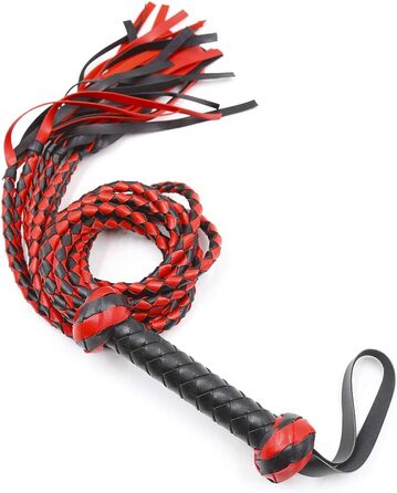 Крійська батіг з шкіри, 8 шт., чорно-червоний плетіння, з бахромою. Ідеально для виступів, BDSM, сексуальних ігор та фетишу.