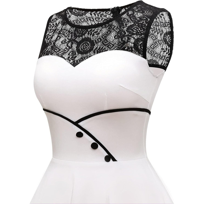 Сукня коктейльна Bbonlinedress Rockabilly мереживна 50-ті вінтаж, складки, без рукавів, круглий виріз (XS, Айворі)