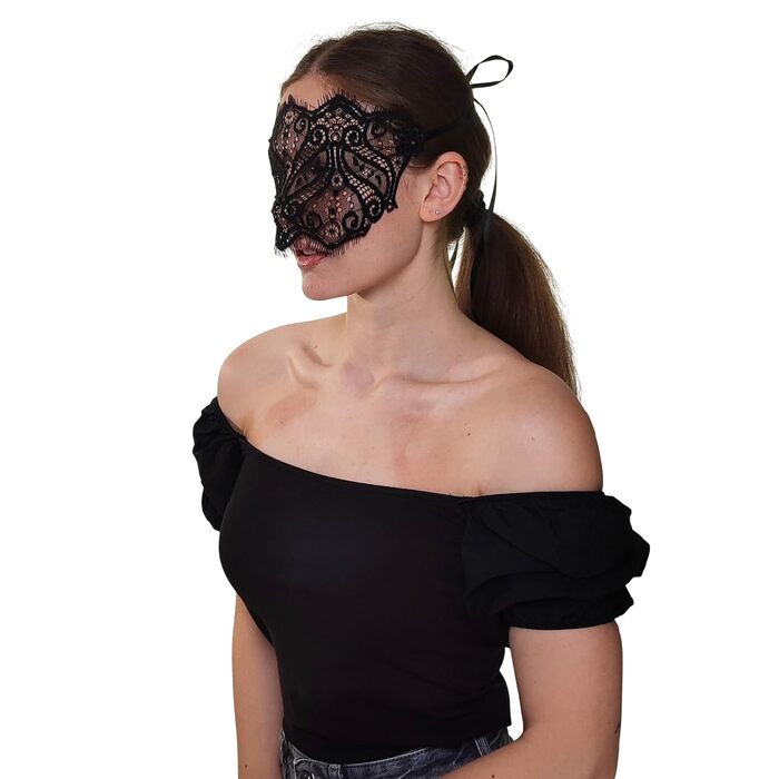 Чорна мереживна маска для жінок з кристалами - елегантна венеціанська маска для маскараду, готичної вечірки, косплею, карнавалу та особливих подій - ручна робота (чорний)