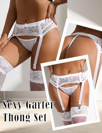 Комплект спідньої білизни Comeondear з ремінцями: 4 кліпси, великі розміри XL-XXL. Прозорий мереживний стрінг, широкі лямки, стріп-гуртel.