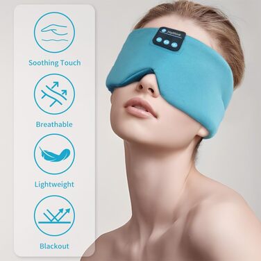 Маска для сну з Bluetooth-навушниками Joythink 5.3, шовкова музична маска для сну та медитації, підходить для сну на боці, 16 год роботи акумулятора, миюча маска для подорожей (блакитна)