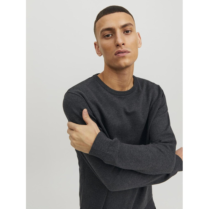 Чоловічий трикотажний джемпер Jack & Jones JJebasic Knit з круглим вирізом, темно-сірий меланж, розмір M