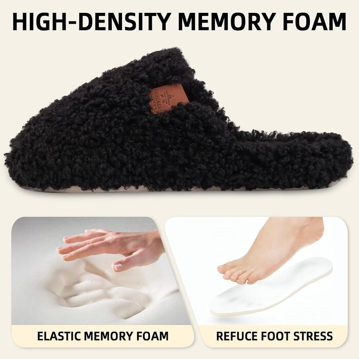Жіночі м'які капці з ефектом пам'яті (Memory Foam), плюшеві домашні тапочки чорного кольору, розмір 42/43 EU