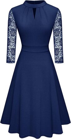 HOEYEE Елегантне сукня-максі з мереживом, вінтажний стиль, для вечірок та коктейлів (XL, Темно-синій)