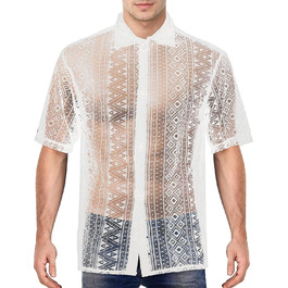 Чоловіча літня сорочка з мереживом AIEOE, прозора сітка, топ, футболка з сітки для фестивалю, 4XL, білий