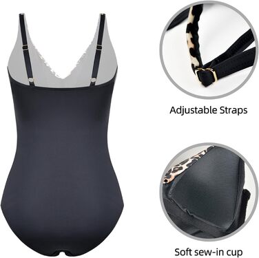 Купальник жіночий Badeanzug, суцільний з V-подібним вирізом, push-up, з рюшами, для корекції фігури, великі розміри (42, Bw)