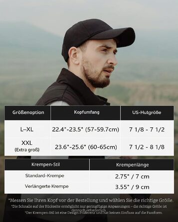 Кепка-бейсболка Zylioo XL/XXL для великого розміру голови, регульована спортивна кепка унісекс, чорна