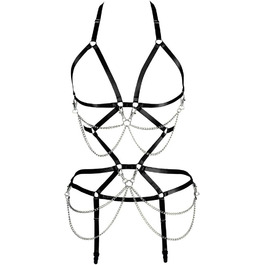 Комплект жіночий: бюстгальтер-корсет, спідниця-рок, стрінги, ремінь, чорний, для танців, Хелловін