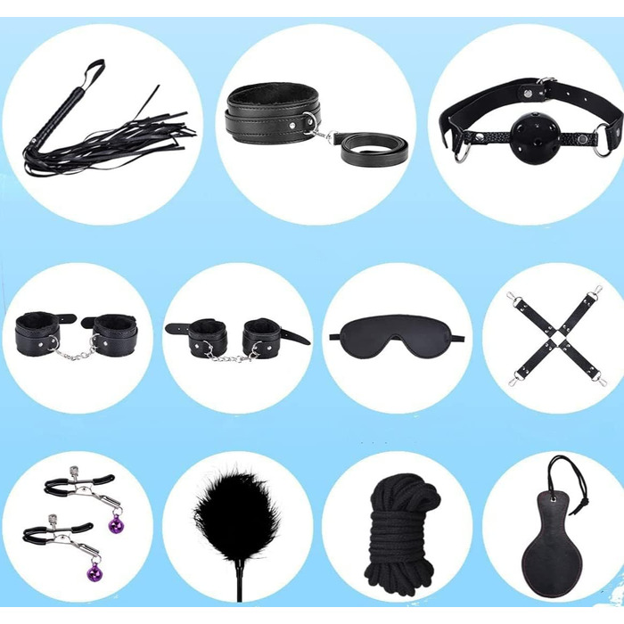 Набір для БДСМ-ігор Qoosea 26 шт: наручники, кайдани, анальні пробки, іграшки для пар. Чорний колір.