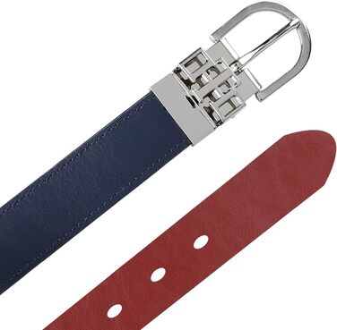Двосторонній шкіряний ремінь Tommy Hilfiger для чоловіків Casual (розмір M, темно-синій/червоний) з сріблястою пряжкою