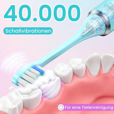 Електрична сонічна зубна щітка YUNCHI C2 для дорослих, 40000 VPM, 5 режимів чищення, USB-C зарядка, таймер 2 хв, 8 насадок та дорожній футляр (Блакитно-фіолетова)