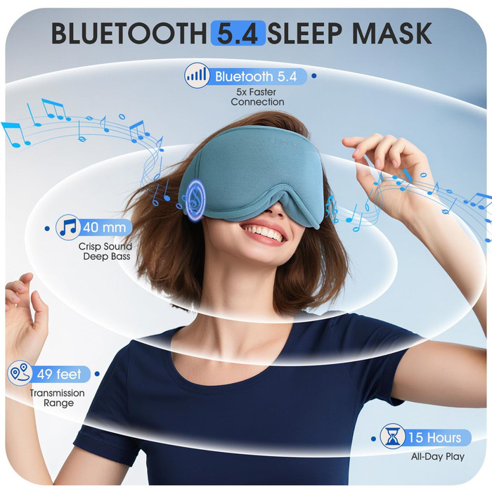 Bluetooth-маска для сну LC-dolida з ефектом повного затемнення, бамбукова бавовна, HiFi звук, Bluetooth 5.4, регульований ремінець, сіро-блакитна